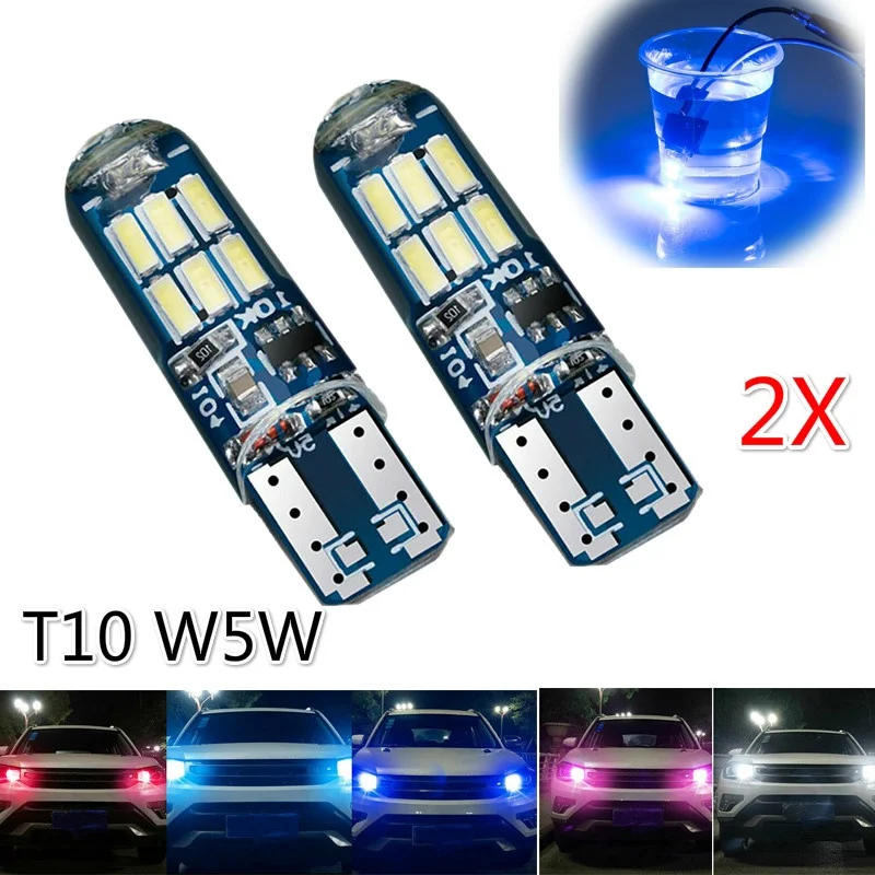 2Pcs T10 4014 W5W Heat-resistant LED Silicone Light License Plate Waterproof Light Car Bulbs Indoor Position Light