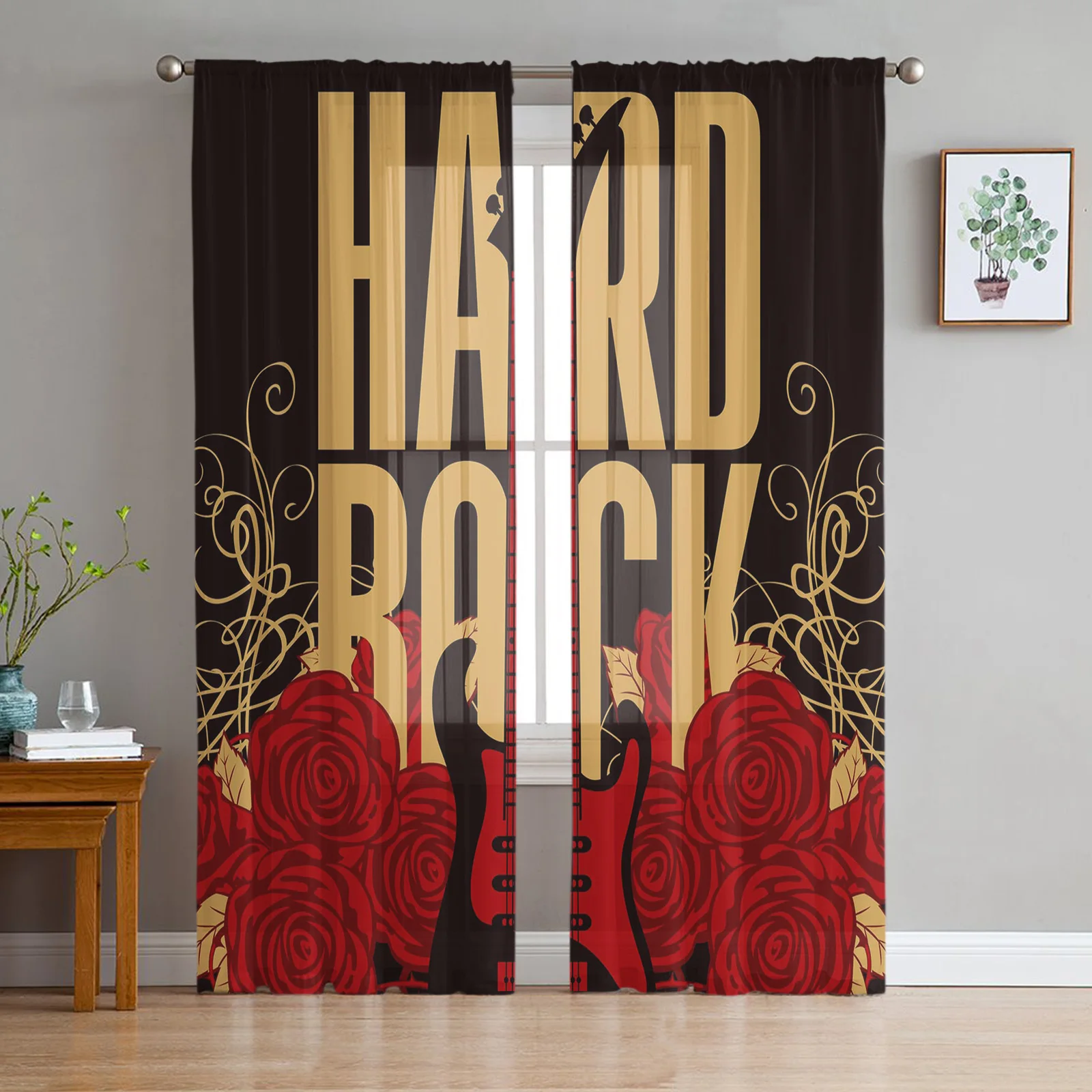 

Electric Guitar Rose Music Sheer Curtains For Living Room Window Transparent Voile Tulle Cortinas Drapes Home Decor