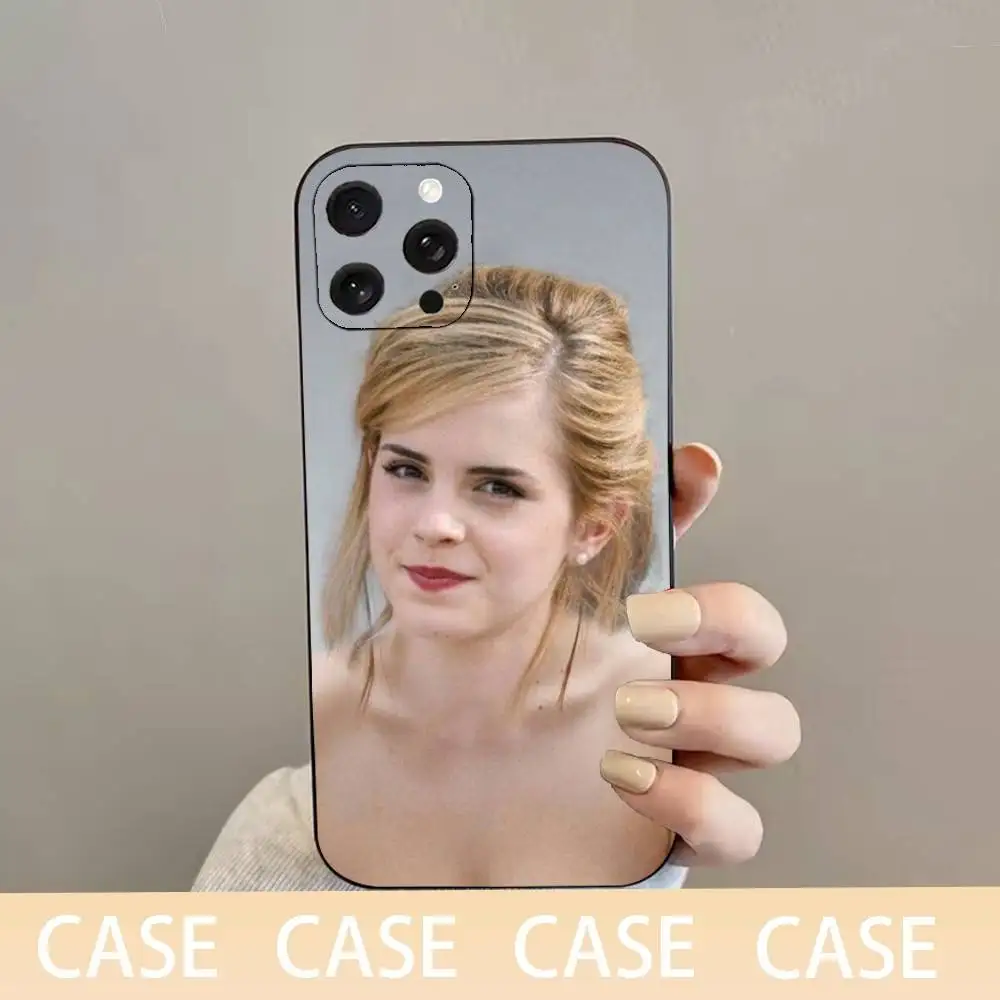 حافظة هاتف الممثلة E-Emma W-Watson لهاتف iPhone 16,15,14,13,12,11 Plus، Pro Max، XS، X، XR، SE، Mini، 8، 7، غطاء أسود من السيليكون الناعم