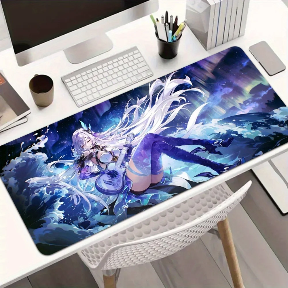Stylish Blue Water Fantasy Anime Girl Desk Pad, XXL Waterproof Rubber Mouse Mat with Ethereal Ocean Art for Gaming & Daily Use