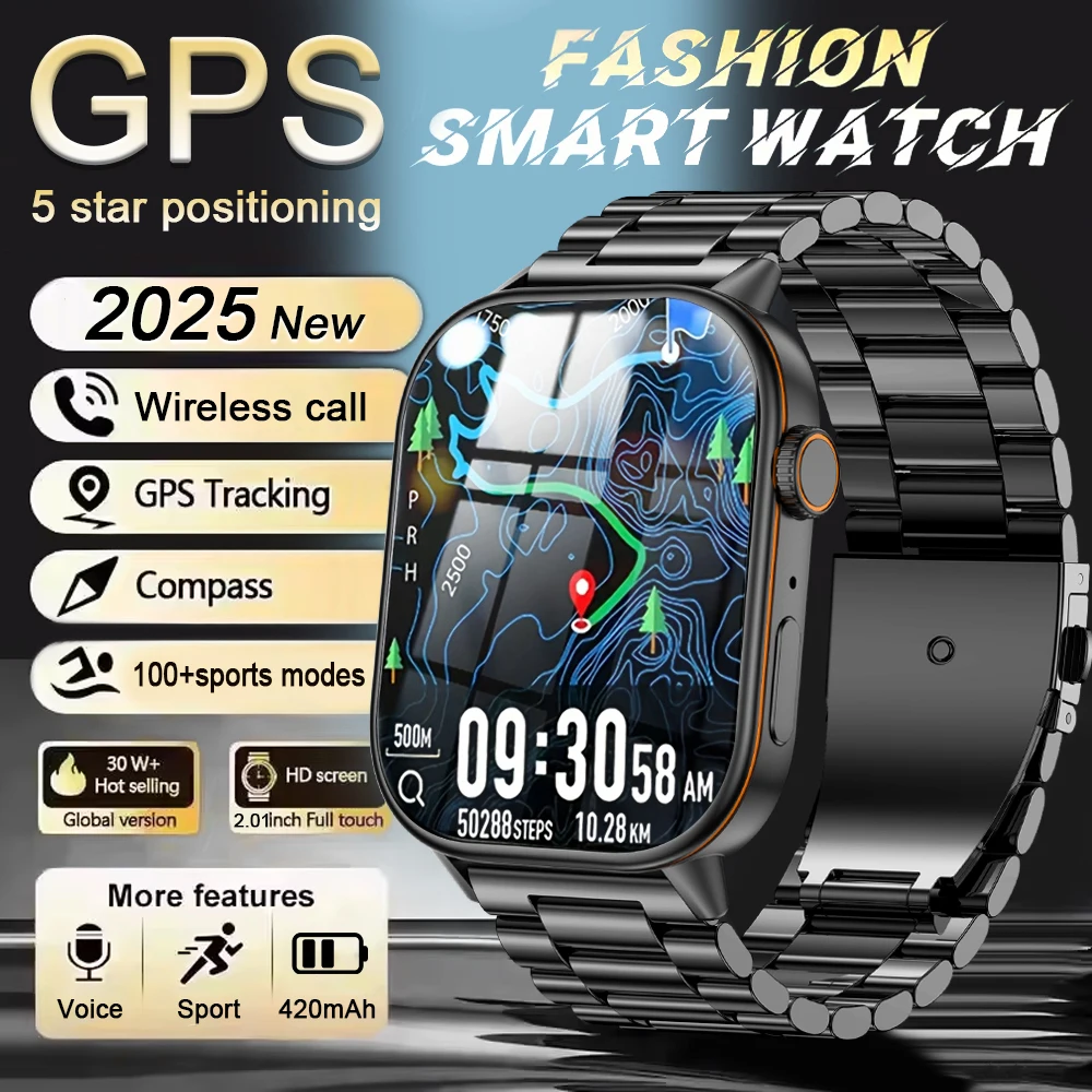 2025 Women's Smart Watch with GPS Compass 2.01 HD Display 420mAh Battery 100+Sports Modes Suitable for Android Men's Smart Watch