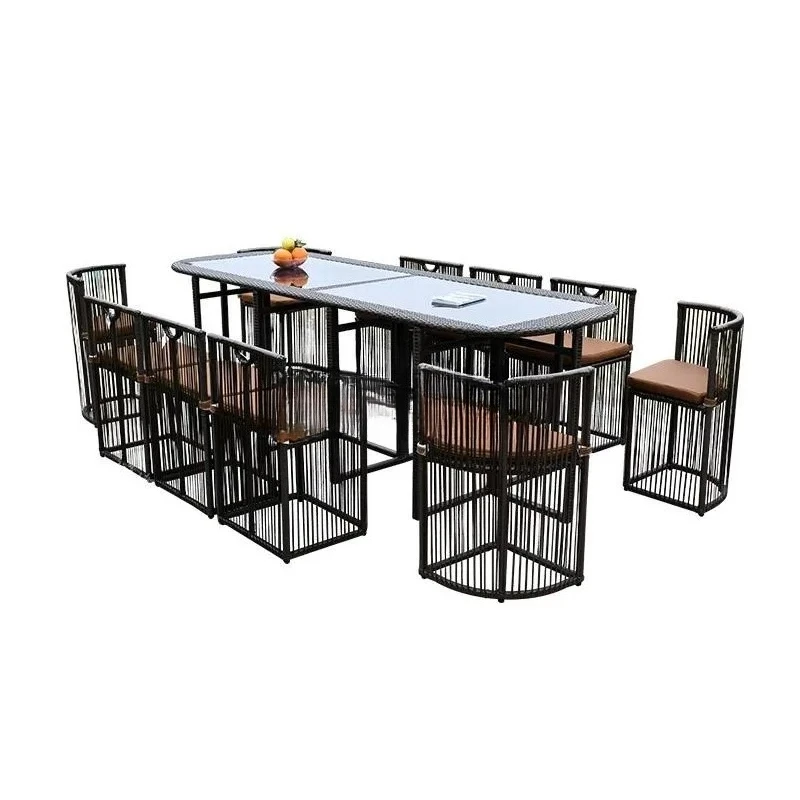 New Outdoor Courtyard Rattan Table Chair Combination Villa Garden Hotel B&B Yard Dining Set Waterproof UV Resistant Weatherproof