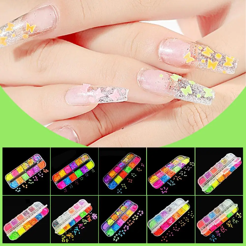 Winter Glanzende Fluorescerende Nail Art Decoraties Nagel Iriserende Manicure Benodigdheden Kerst Pailletten Glitter Wit F3e8