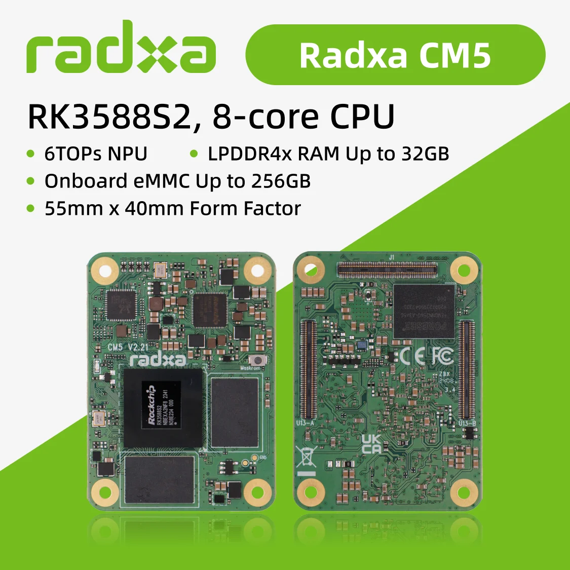 

Radxa CM5 RK3588S2 8-core CPU Radxa CM5 Lite RK3582 6-core CPU Compute Module, GPU, NPU, Single Board Computer