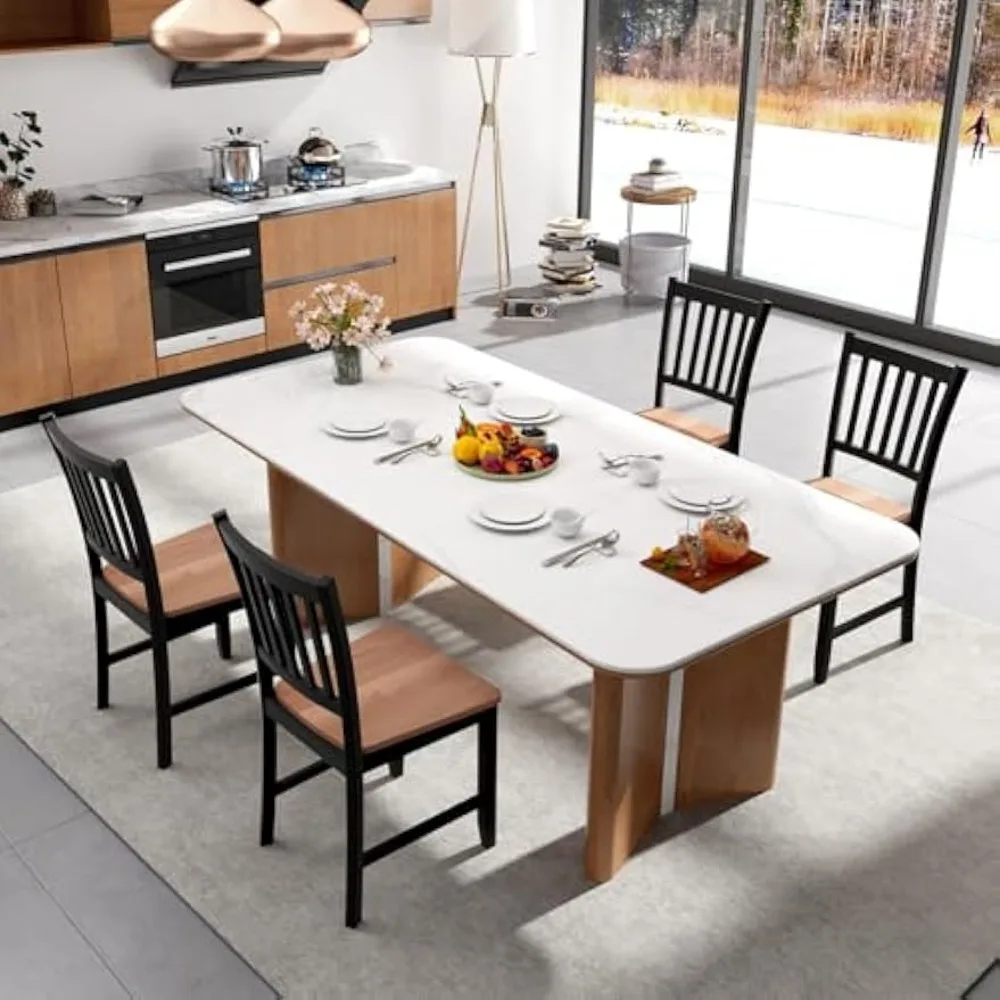 Dining Chairs Set of 4, Mid Century Modern Dining Room Chairs with Solid Rubber Wood Legs and Curved Backrest, Kitchen Chairs f