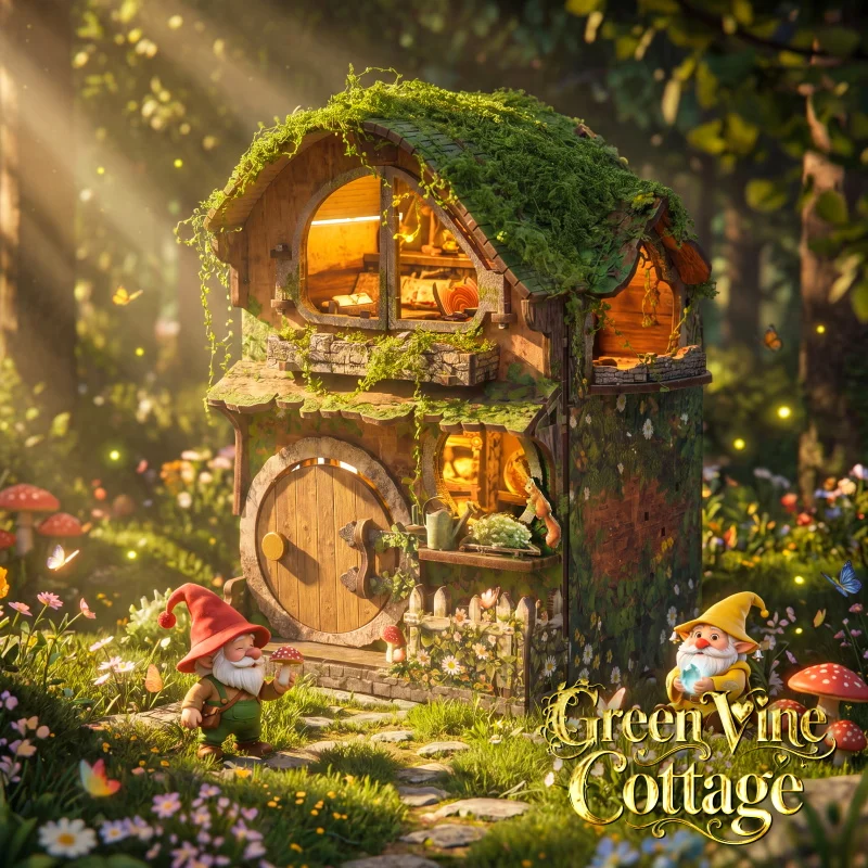 

NEW DIY Wooden Book Nook Figurines Miniatures Kits Green Vine Cottage Bookshelf Home Bookend Decoration For Adult Handmade Gifts