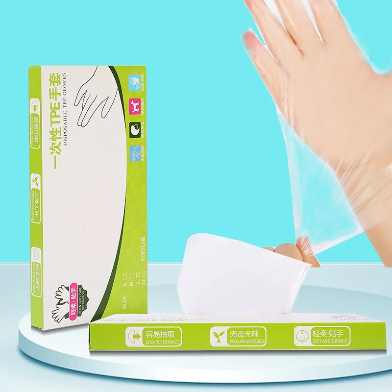 

100pcs Disposable TPE gloves extractable non-slip enlarged transparent catering food-grade gloves boxed thickened durable