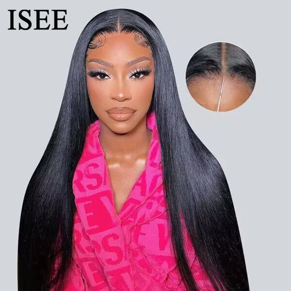 ISEE Hair Glueless HD Straight Lace Front Wigs Human Hair Transparent 6x4 Lace Closure Wig Pre Cut PrePlucked Wear And Go Wig