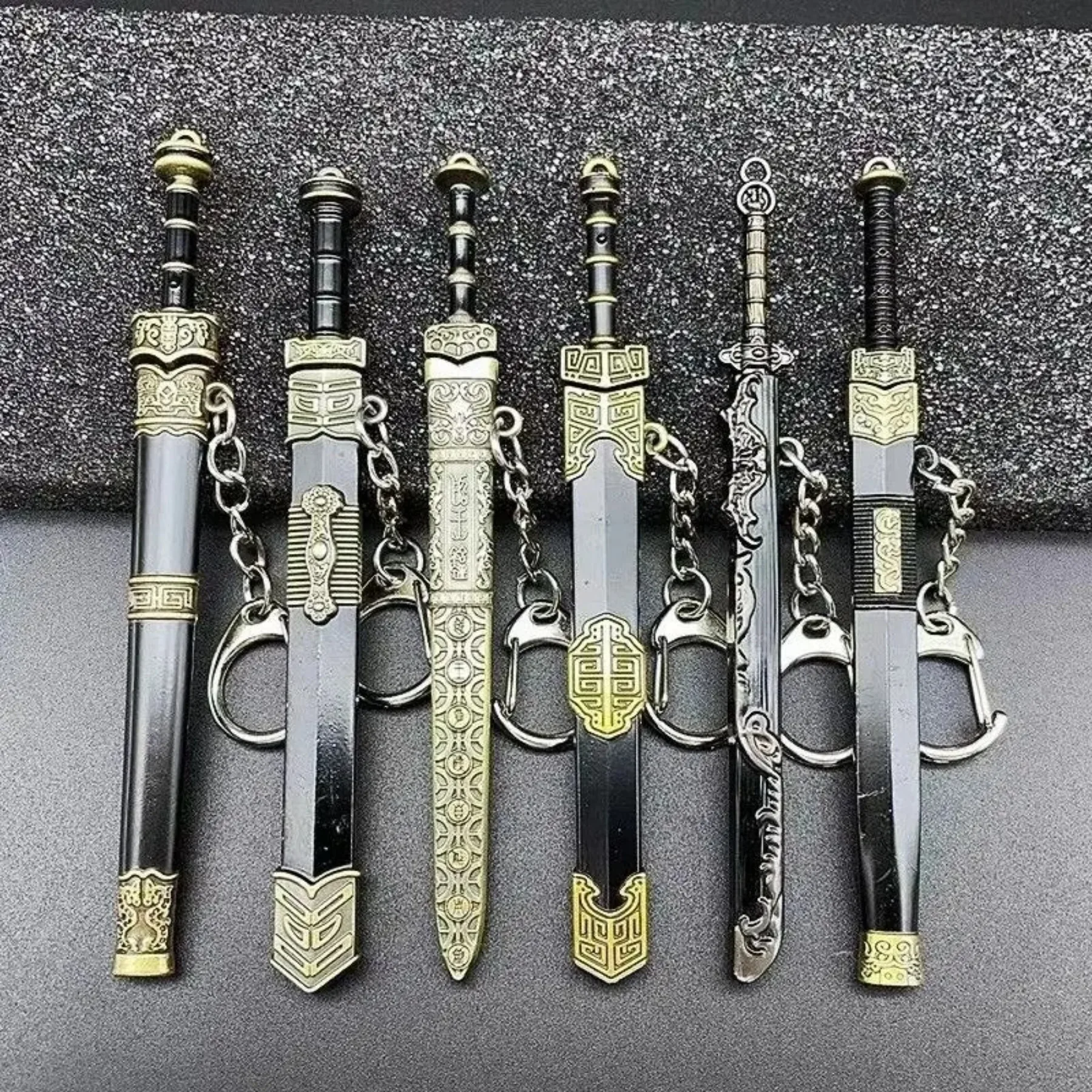 1pc Metal Mini Sword Shape Keychain With Sheath Anime  Model Key Ring Purse Charm Ornament Accessories