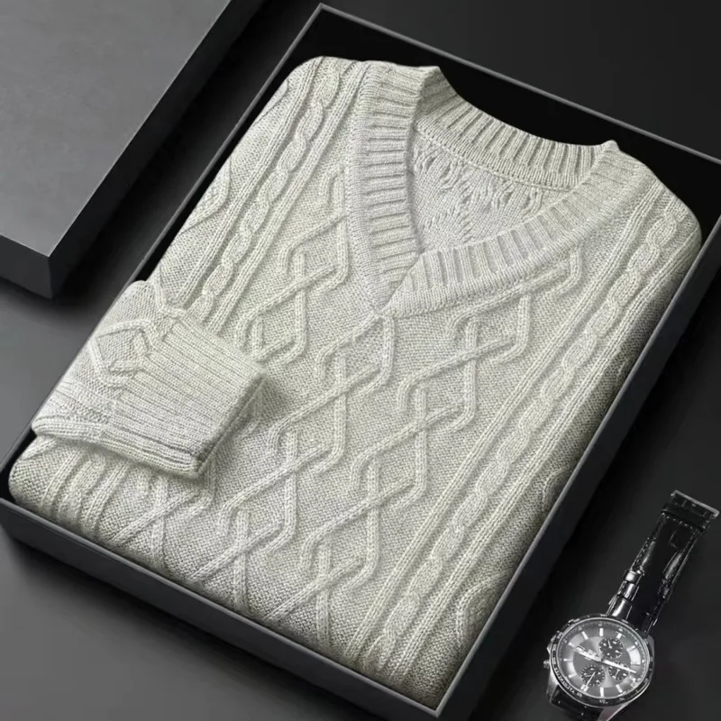 

Men's Solid Color Warm Cardigan New V-neck Sweater Men's Sweater Thickened Men's Sweater