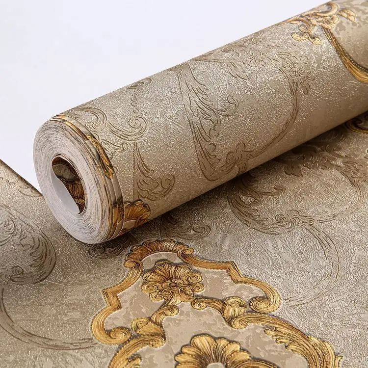 European Style 3D Damask Pearl Powder Non-Woven Wallpaper Roll  Bedroom Living Room Tv Background Wallpaper Beige 0.53m*10m=5.3㎡