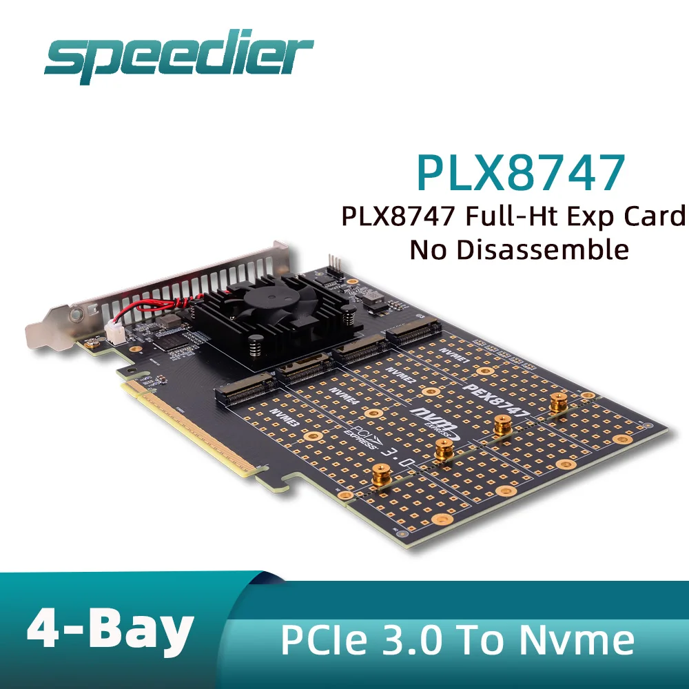 PCIe 3.0 To NVMe Quad-Channel Expansion Card PLX8747 4-lane Compatible Module for Feiniu Four-Bay M.2 Quiet Full-Height Bracket