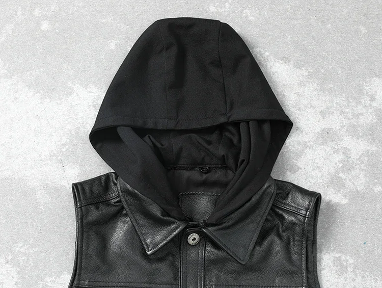 Herren Weste Kapuze echte Rindsleder Westen schwarz Vintage rotbraun Motorrad Biker Reit weste Echt leder Weste