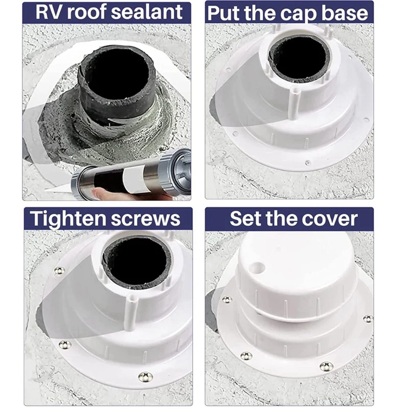 RV Plumbing Vent Caps Kit 2Pcs Trailer Campers Vent Cap Roof Sewer Vent Cover Caps For 1 To 2 3/8 Inch Pipe