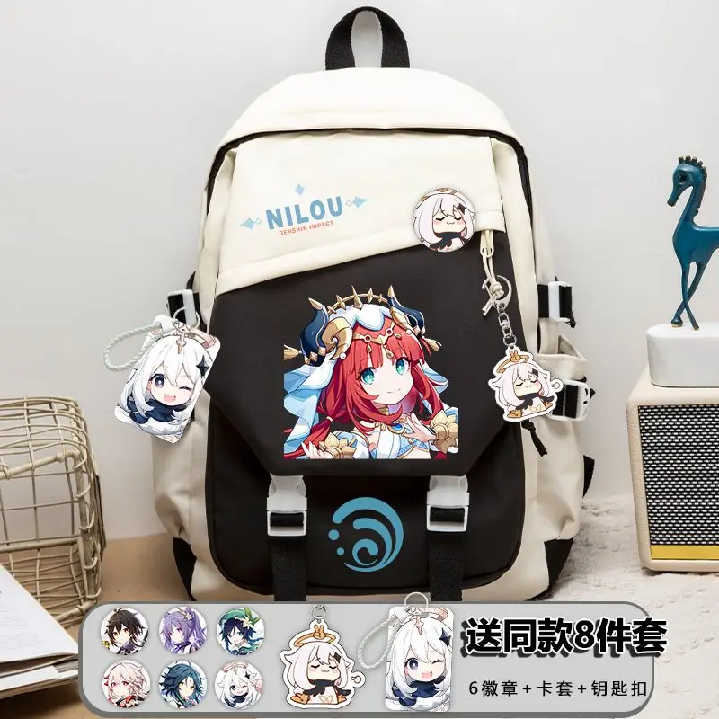 Anime Games Genshin Impact Xiao Kamisato Ayaka Hutao Klee Tartaglia Unisex Casual Cartoon Print  For Students School Backpacks