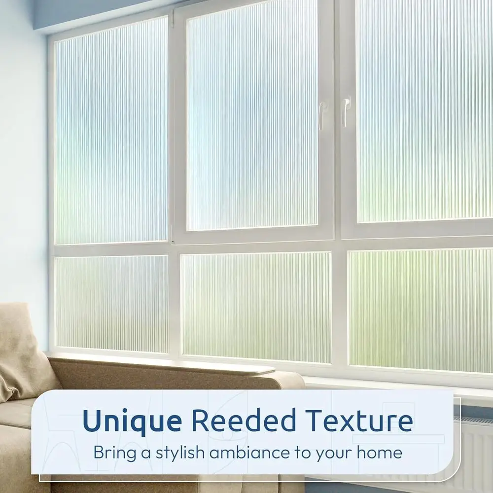 Reeded Glass Window Privacy Film, Non-Adhesive, 17.5 x 78.7, Static Cling, Removable, UV Heat Blocking, Anti-Glare, Decorative o