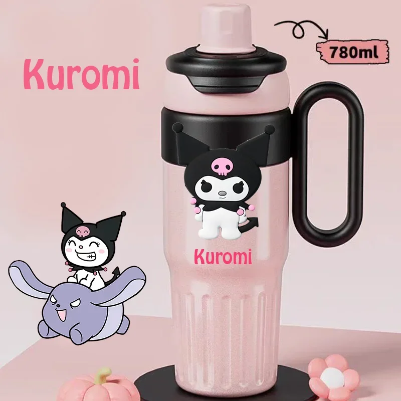 Olá kitty cinnamoroll anime kawaii miniso bebida copo de água bonito kuromi garrafa de armazenamento de palha de aço inoxidável presentes para crianças