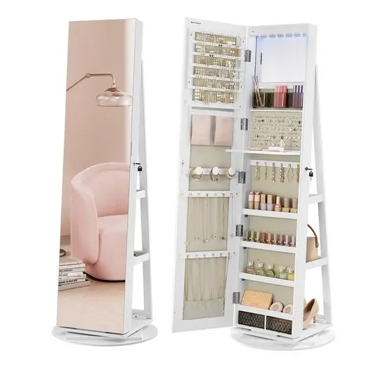 SONGMICS Jewelry cabinet with LED and mirror, 3 shelves, 360 ° rotatable