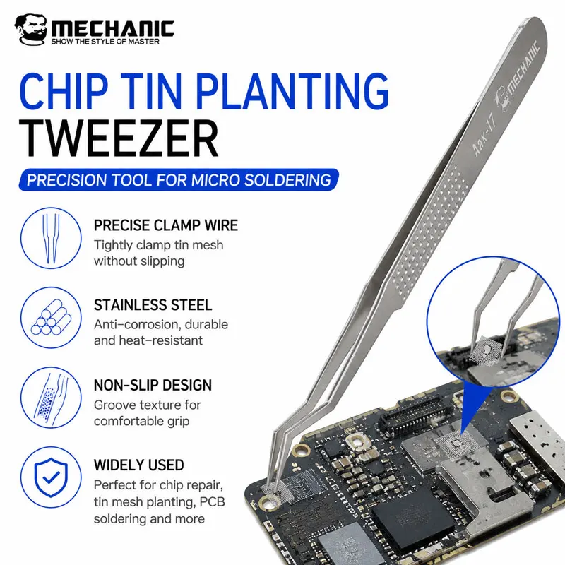MECHANIC Aax-17 Tin Positioning Tweezers for Chip Tin Planting BGA Soldering Stainless Steel Repair Tool