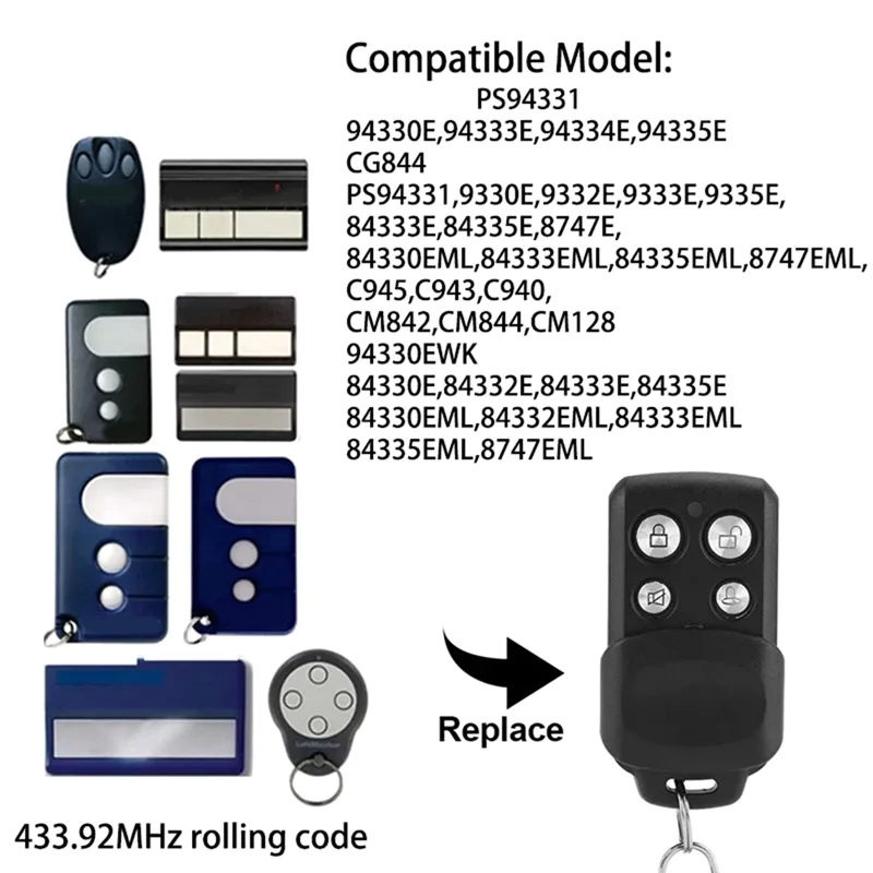 ABSQ-Rolling Code 433Mhz Garage Door Remote Control Transmitter For Chamberlain Liftmaster Motorlift 94335E Command Unit