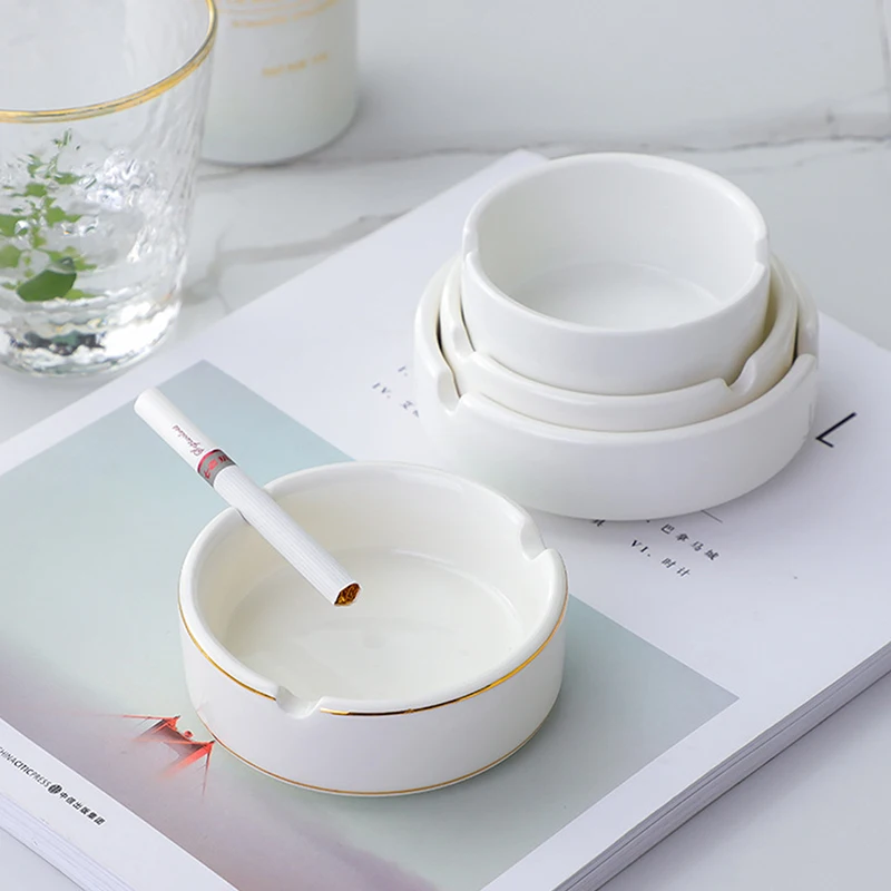 White Ceramic Ashtray For Cigarette Home Office Fashion Portable Round Ash Tray Holder Smoking Accessories Gift For Boyfriend