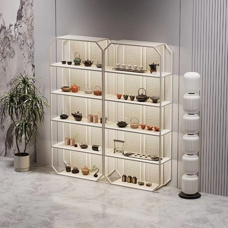 Wrought iron tea gift box display rack with lamp clothing store bag rack sample room product display rack