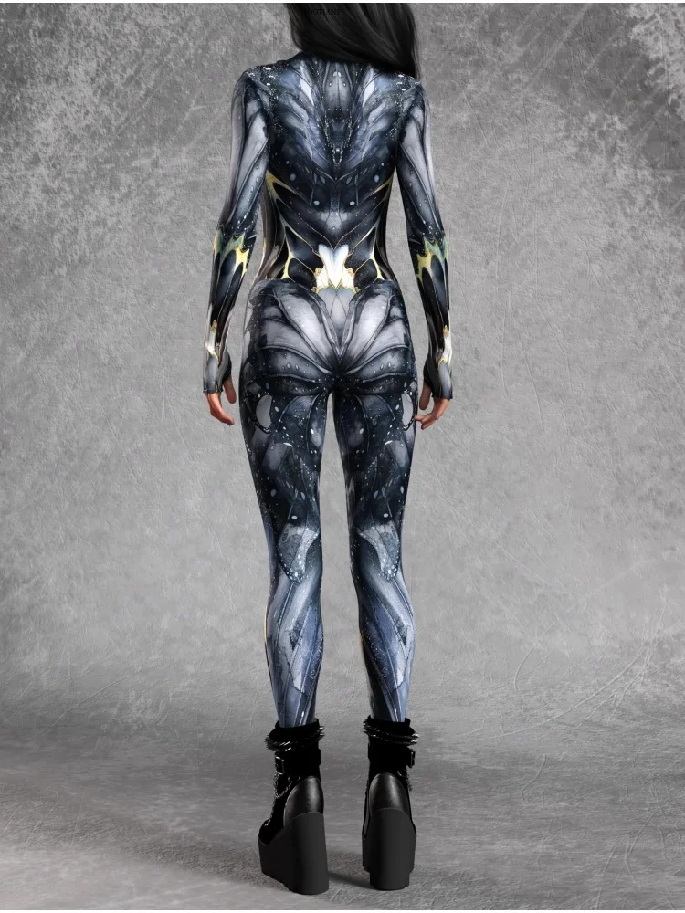 Damen Mehrfarbiger Schmetterlings-Cyber-Jumpsuit für Feiertage, Halloween, Cosplay, Party, Zentai-Anzug, Romper, Performance-Kostüm – Detail 7