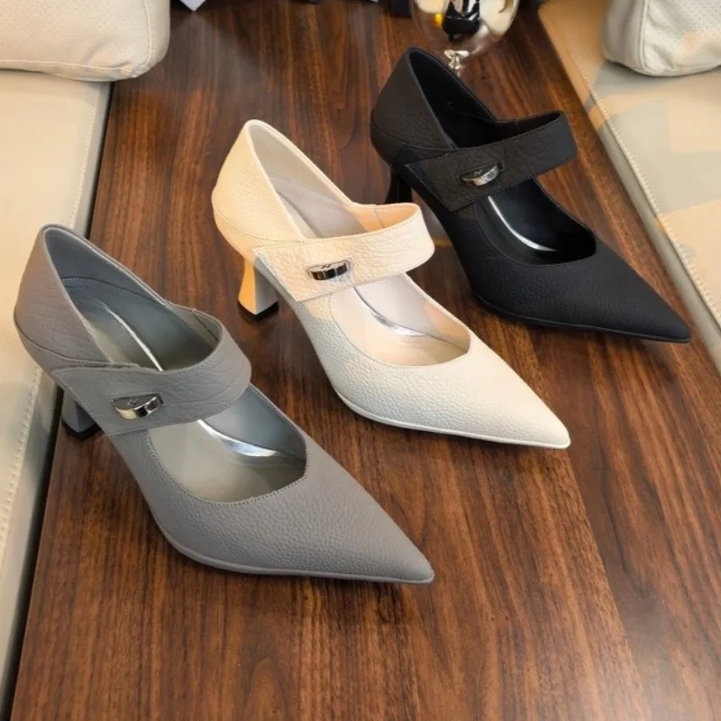 

Женские модные нескользящие износостойкие туфли на высоком каблуке с острым носком и металлической пряжкой