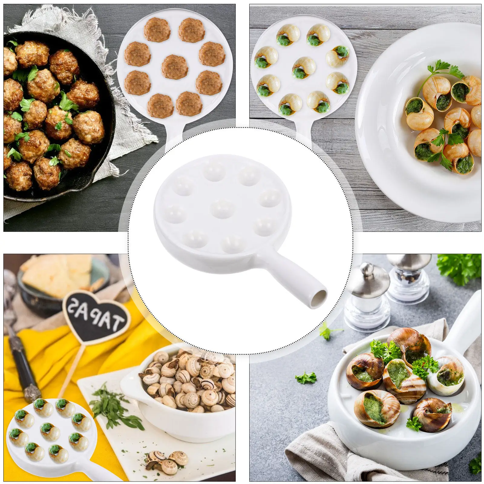 1Pcs Ceramic Snail Baking Plate Escargot Dish Thick Stable Shell Holder Dishwasher Safe Escargot Plate Oyster Baking Tray