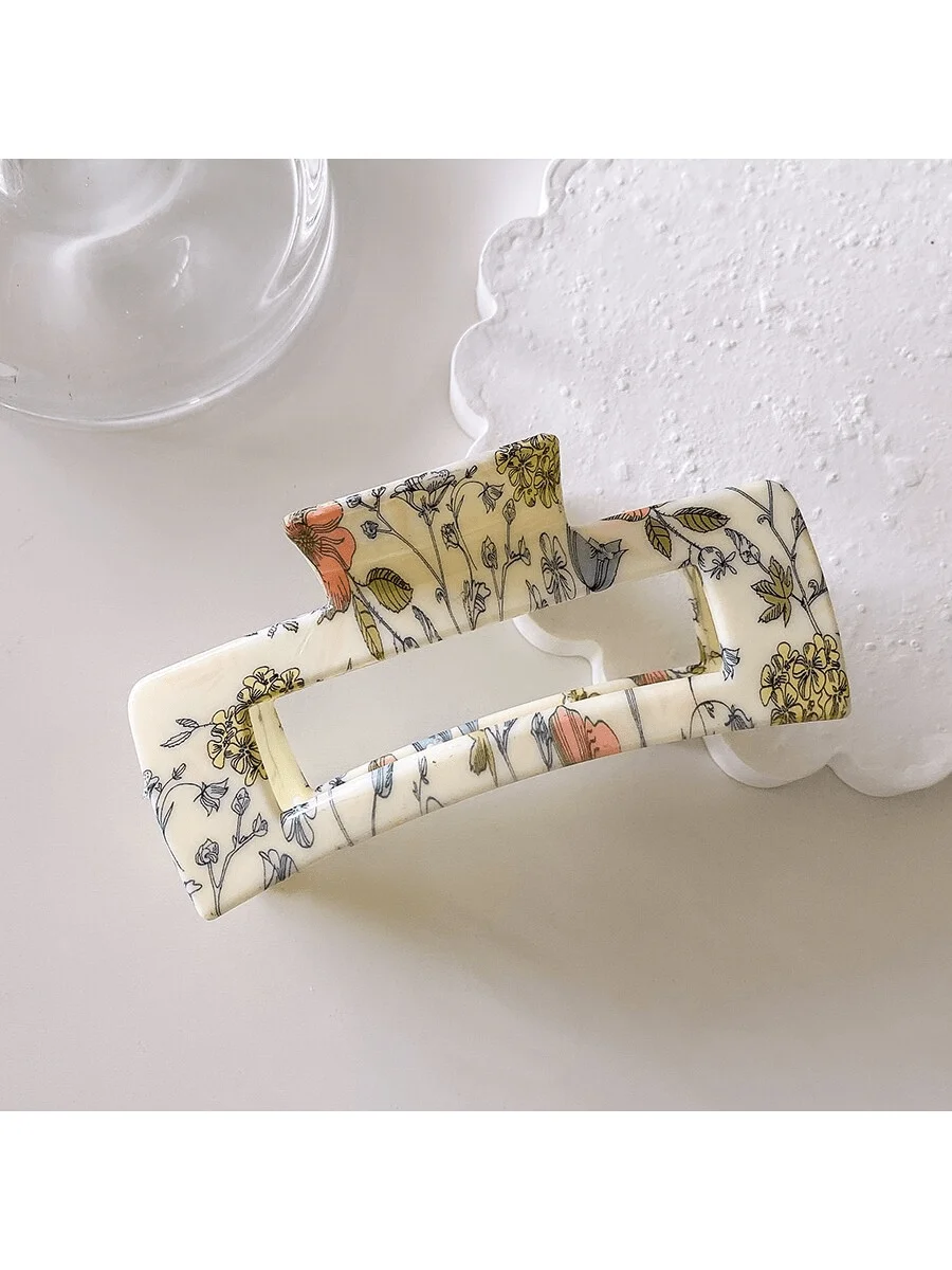 

Cream Floral Print Claw Hair Clip for Women, Lightweight Acetate Hair Accessory