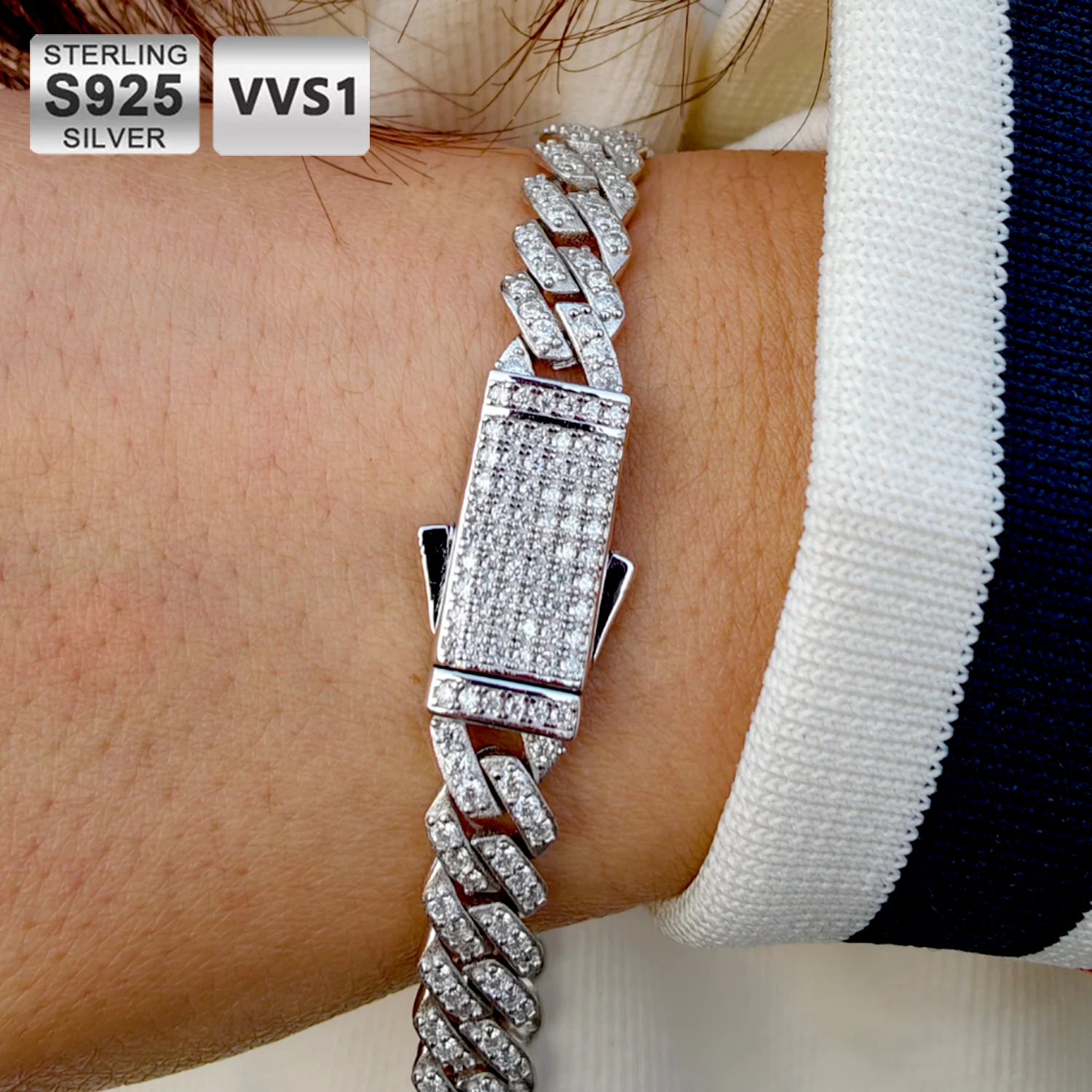 Gelang Rantai Kuba ICEBLING Pe - Moissanite Cuban Link Chain Iced Out ulasan dan harga