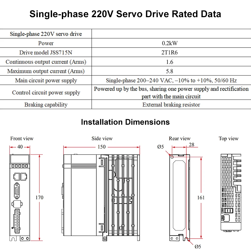 200 W AC-Servomotor-Kit, 17-Bit-Absolutwertgeber, 3000 U/min, 0,64 Nm AC-Servomotor mit 220 V einphasigem Servoantrieb