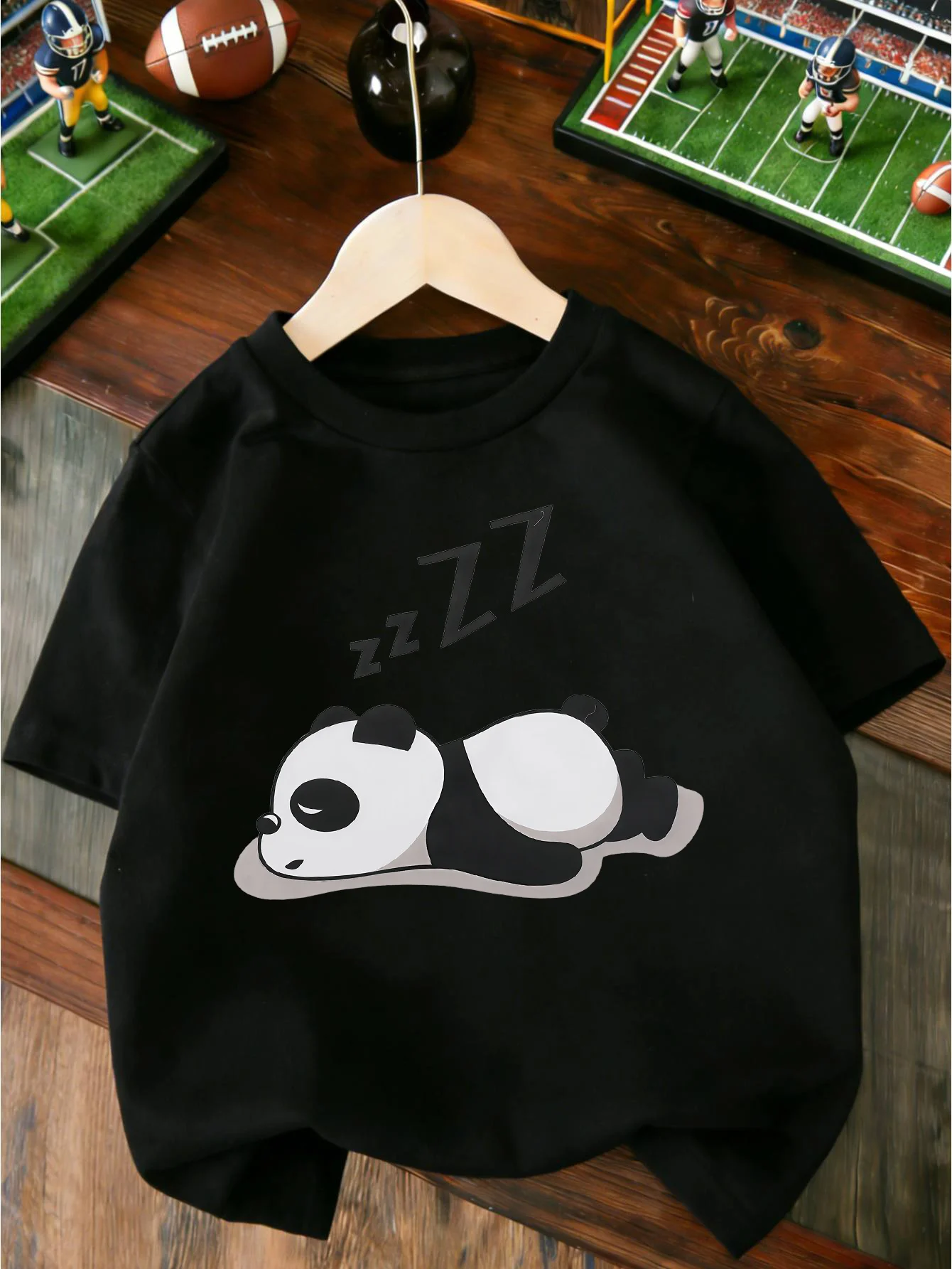 Adorable Lying Down Sleepy Panda Cartoon Graphic T Shirt Boys Girls Casual Short Sleeve Tee Family Matching Kids Cotton Tops
