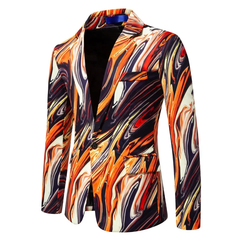 2 Colors New Men\'s Fashionable Color Printed Casual Single Button Suit Jacket Men Blazer Slim Fit