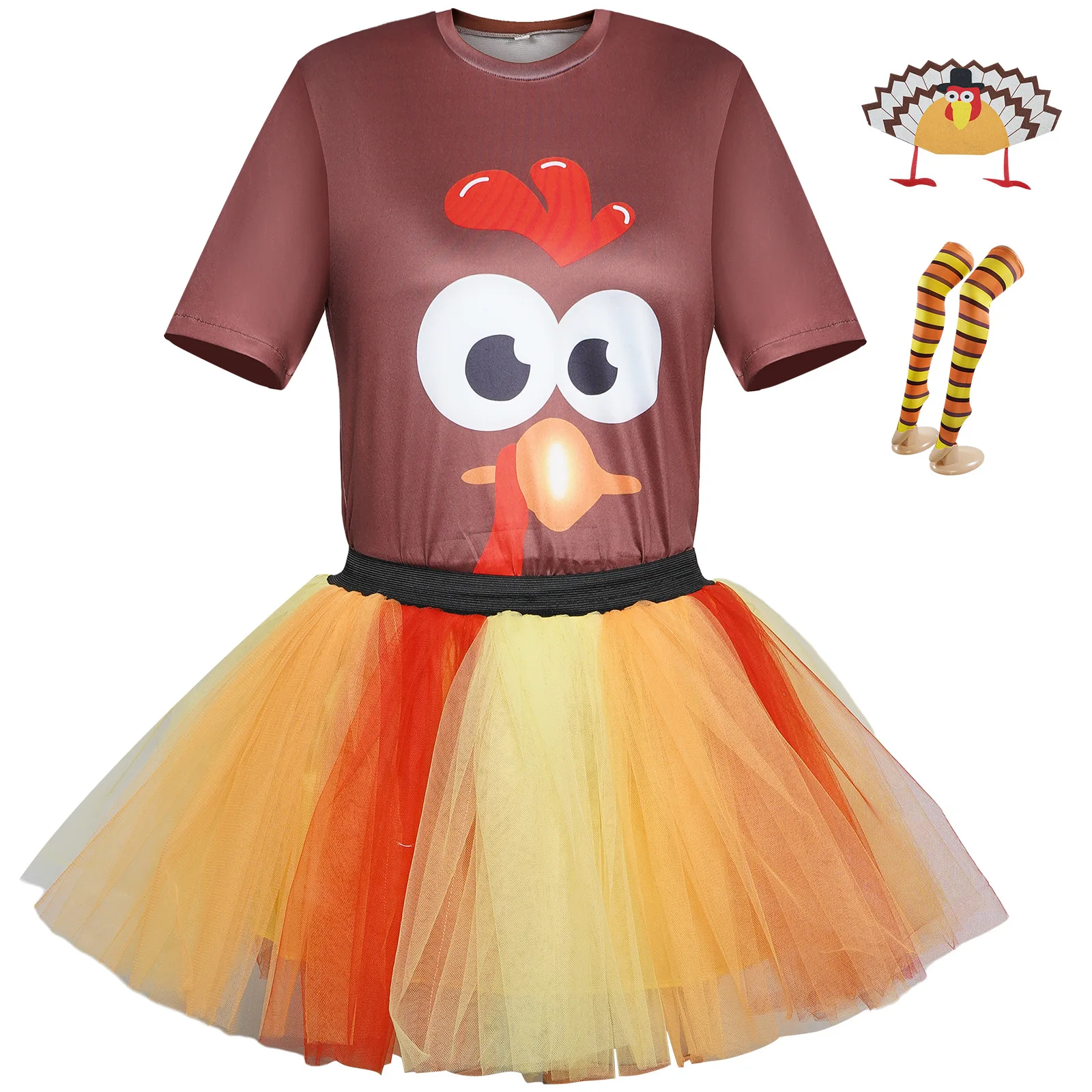 Cartoon Thanksgiving Party  suit Cosplay Turkey bubble Dress Costume Halloween Girl Carnival Party with socks