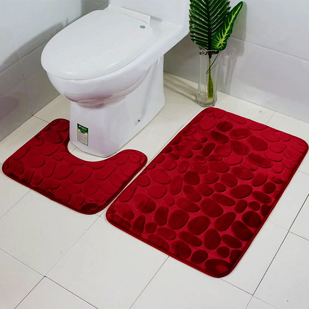 2pcs/Set Funnel Cobblestone Bath Bathroom Anti-Slip Carpet Mat Toilet Rug New Bathroom Mat Set