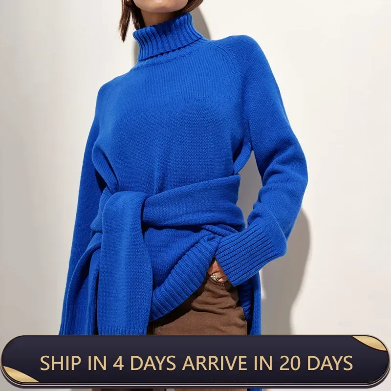 Elegant Solid Color Turtleneck Sweater With Drop Shoulder Sleeves For Work And Casual Outfits