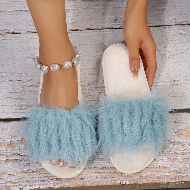 

2025 New Fluffy Slippers Women's Home Plush Slides Woman Fur Living Room Shoes Fashion Female Indoor Comfort House Flip Flop