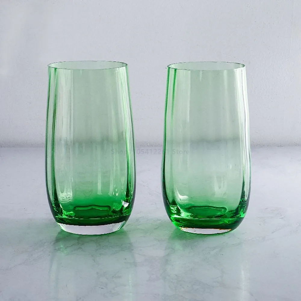 Green Faceted Crystal Glass Cup Set High & Low Styles for Home Gift Hotel Juice Cup Mouthwash Cup