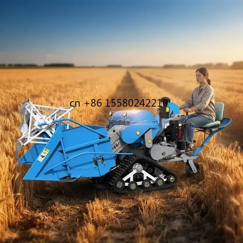 25HP Mini Combine Harvester for Rice Wheat Harvesting, Ride-on Rubber Tracked Small Farm Machinery