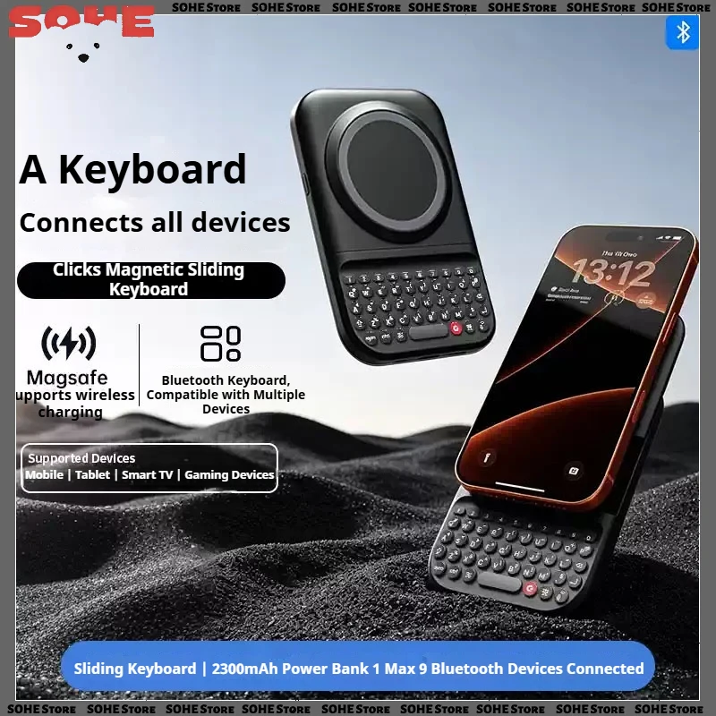 Clicks Power Keyboard Magnetic Slide-out Bluetooth Phone Keyboard Wireless Power Bank MagSafe Qi2 Compatible Portable Keyboard