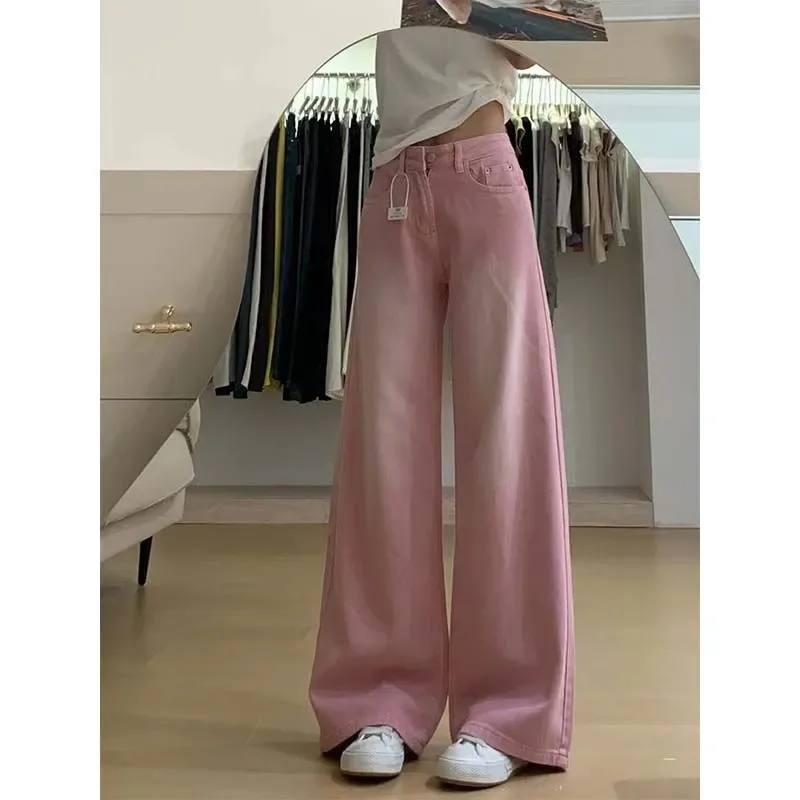 

Dopamine Pink Wide Leg Jeans Women's Autumn New Style Age-Reducing Relaxed Straight Trousers