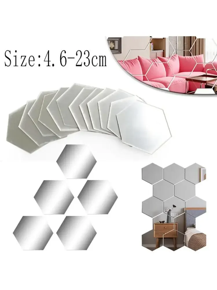 5-20 pièces argent hexagone Art miroir acrylique stickers muraux avec pour bricolage maison Art chambre salon décoration murale diamètre 4.6 cm