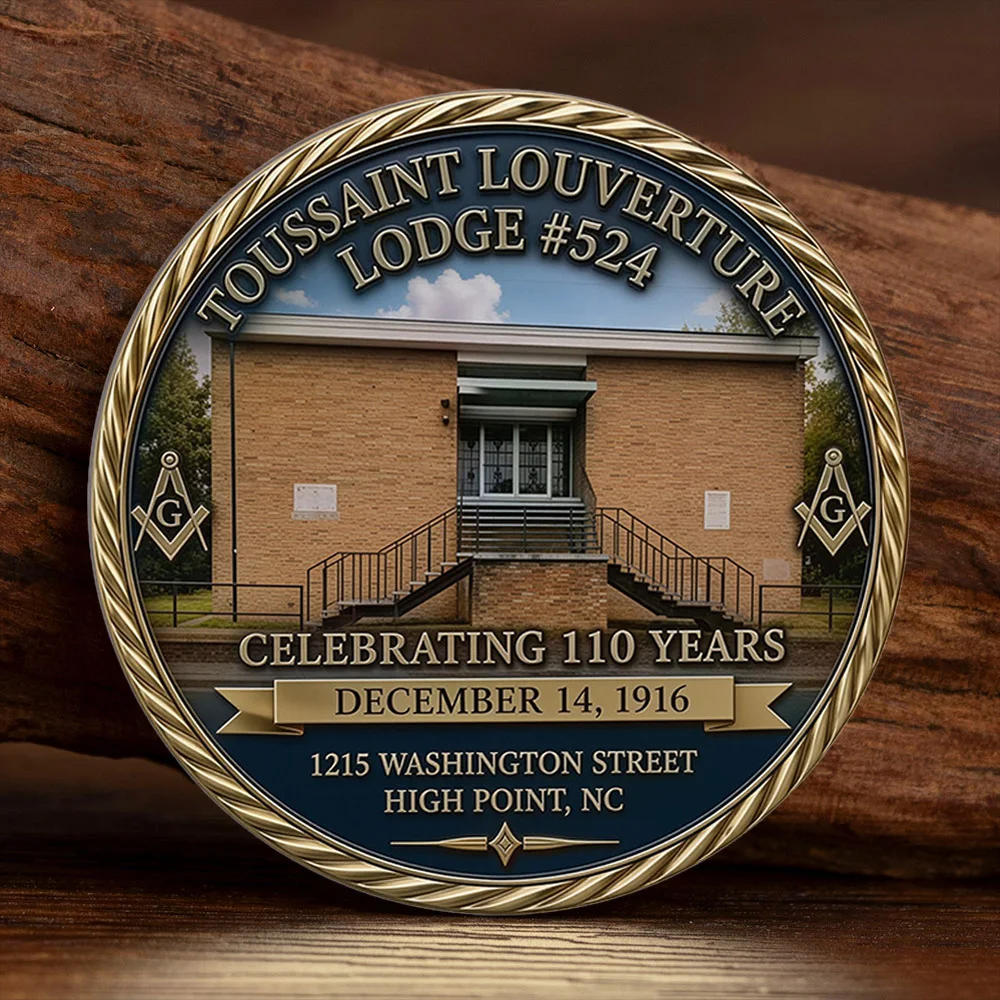 Masonic Lodge #524 Gold Plated Challenge Coin Touissant Louverture 110‑Year Commemorative Coin Freemason Enamel Souvenir Gift