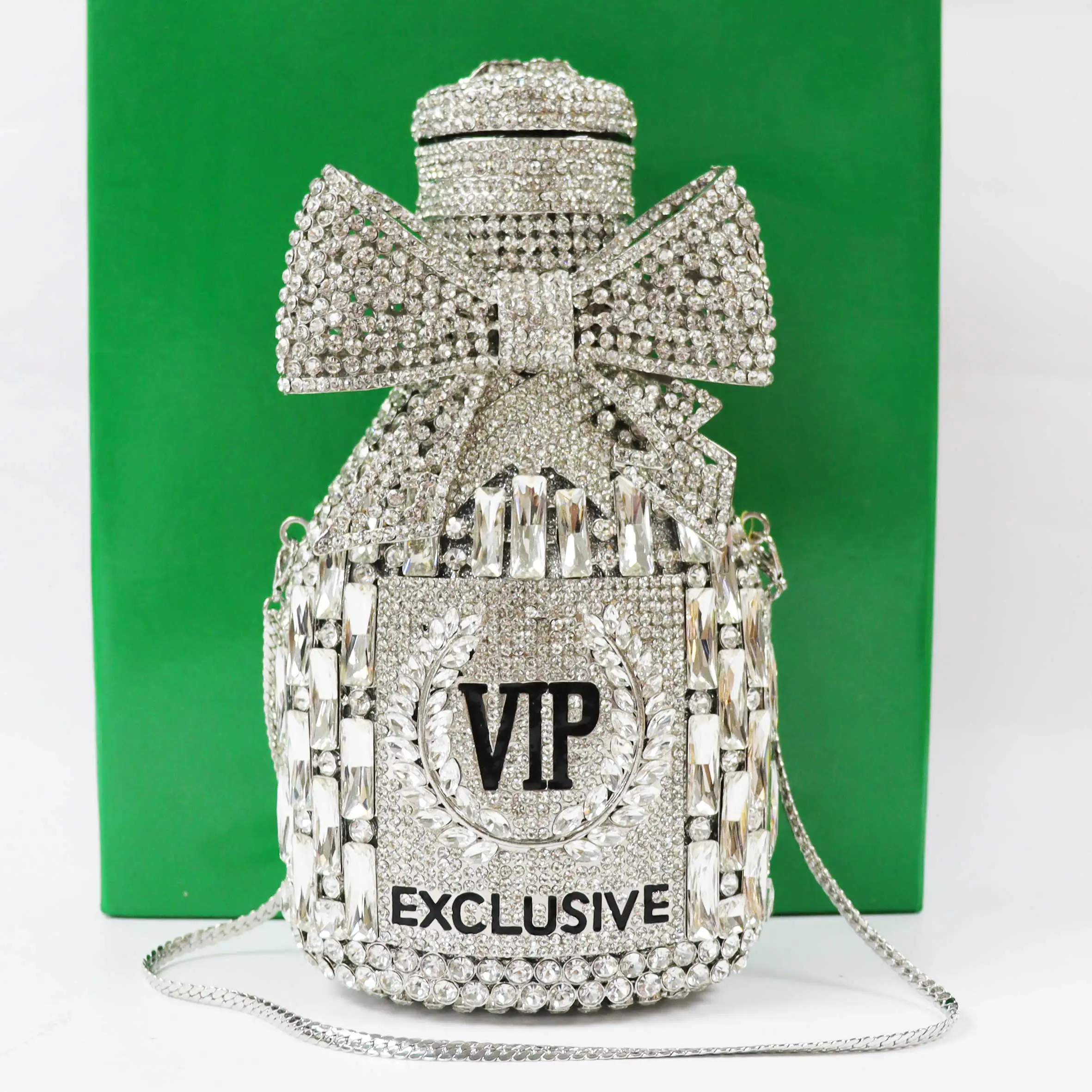 KHNmeet bottiglia di Champagne borse da sera in cristallo argento pochette con strass borse di lusso con fiocco VIP cinese sm260