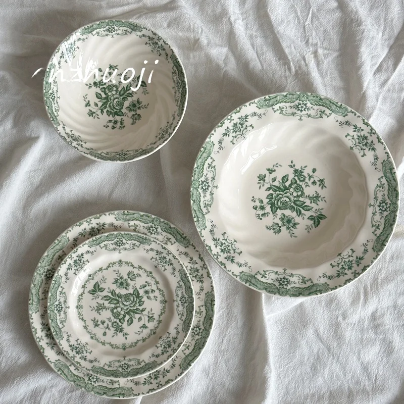 Engli Goods Underglaze Color Plate Creative een Flower Chinese Soup Di Western Dert Bone China Tea Cup Country Sle