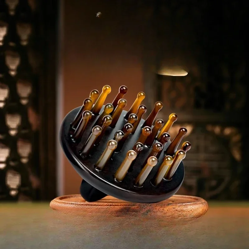 Horn comb, disc sandalwood head massage comb