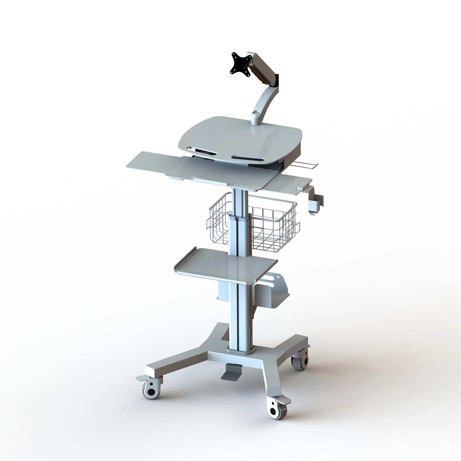Custom Mobile Medical Computer Trolley with Scanner Holder, Dual Mouse Movable Board, Hospital Workstation