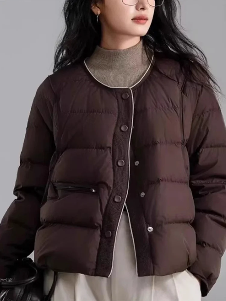 

Lightweight ort round Ne down Cotton Jaet Women's Winter Outerwear Bread Sle Faionable Simple Design Korean Version