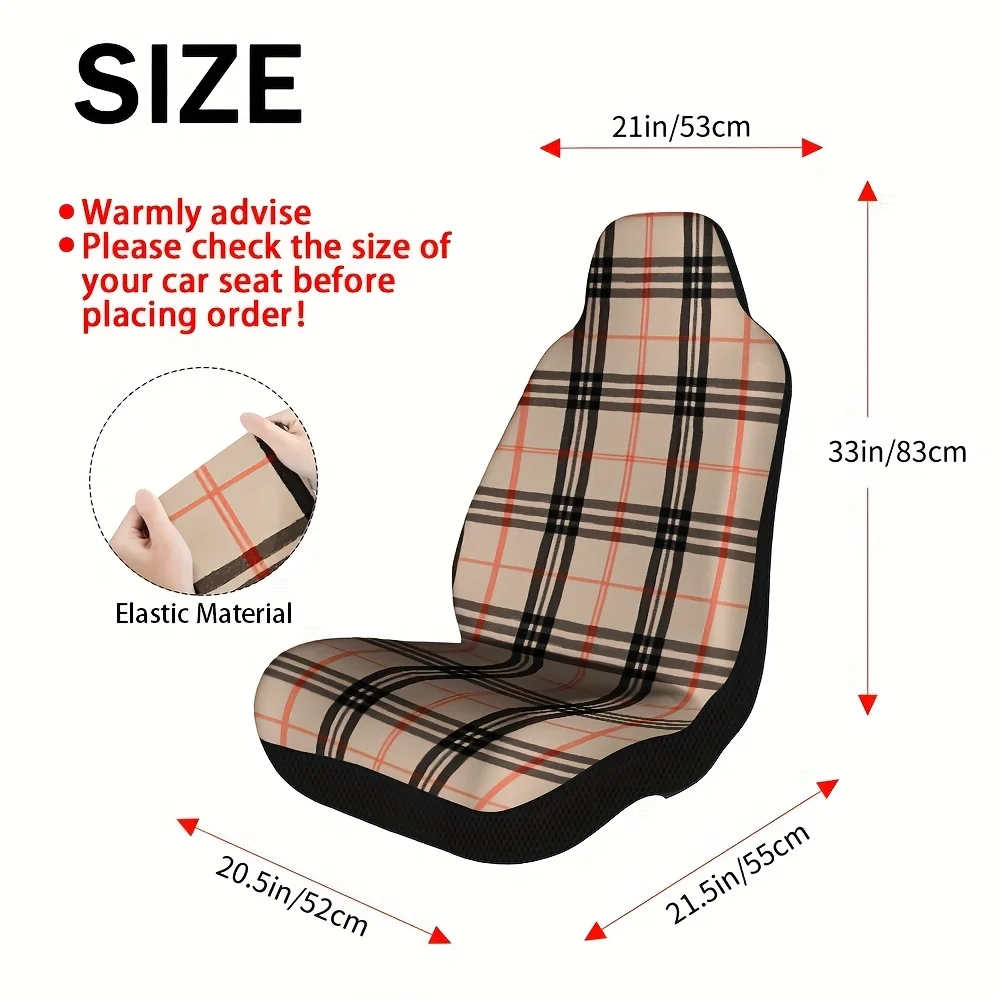 2pcs, Front Seat Cover With Vintage Check Plaid Print, Fit Most Of Vehicles, Improves Ride Comfort And Suitable For All Seasons,